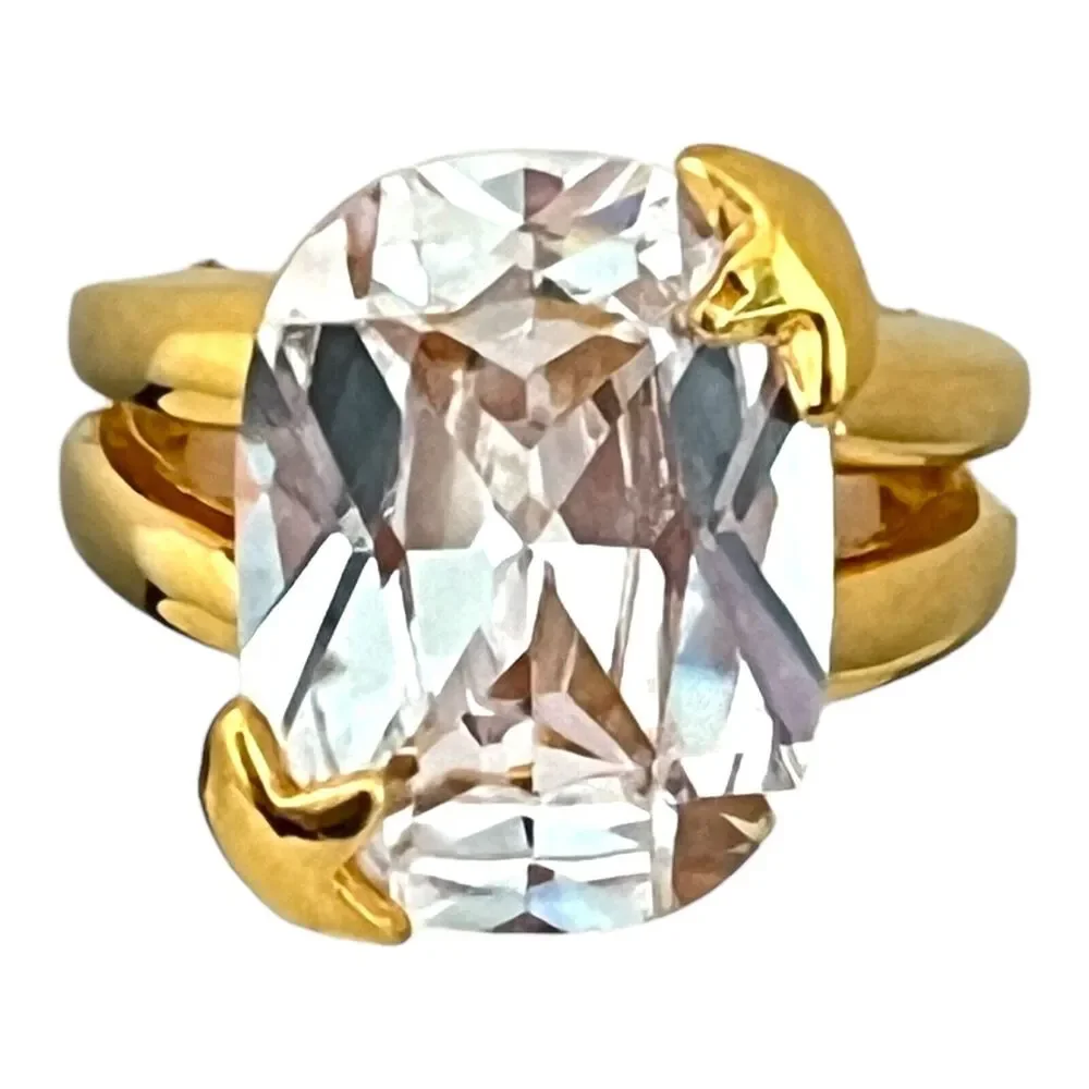 New Gold Tone Cubic Zirconia Ring Large Oval Cocktail Statement Size 5 - 5K